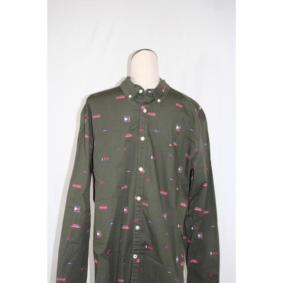 Tommy Hilfiger Logo Men's XL Slim Fit Long Sleeve Button Down Shirt - Picture 4 of 8